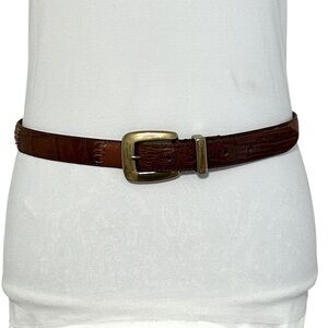 Fossil women’s Size Large brown leather patchwork belt with‎ brass buckle.